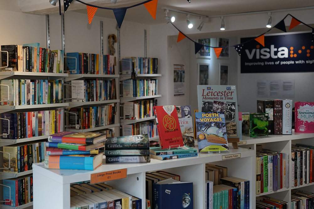 Image of books in Vista's Oakham charity bookshop