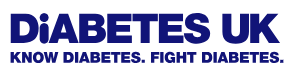 Logo. Diabetes UK in blue. Below reads, know diabetes. Fight diabetes.
