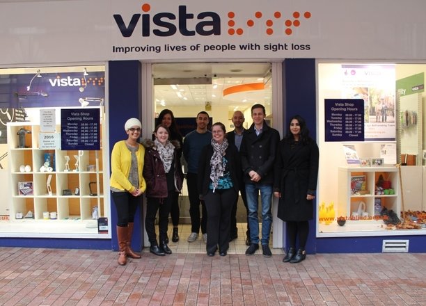 A picture of the architect team in front of the Vista Shop in Leicester.