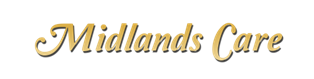 Midlands care logo. The words Midlands Care in gold text