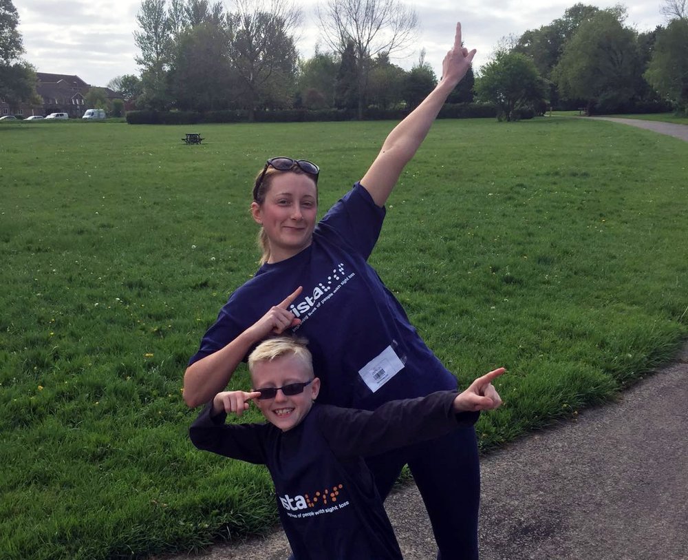 A picture of Spencer with his mum Becci in Vista t-shirts at Braunstone Park.
