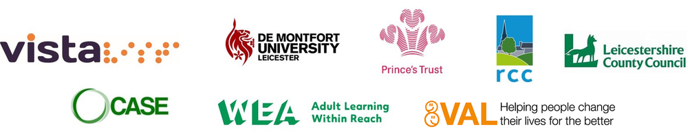 The logos of all 8 partners involved with the Work.Live.Leicestershire programme.