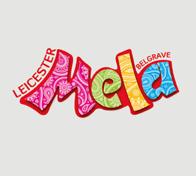 mela logo, in bright, rainbow patterns