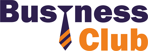 Vista's Business Club logo. Text says 'Business Club' and the 'i' is shaped like a tie.