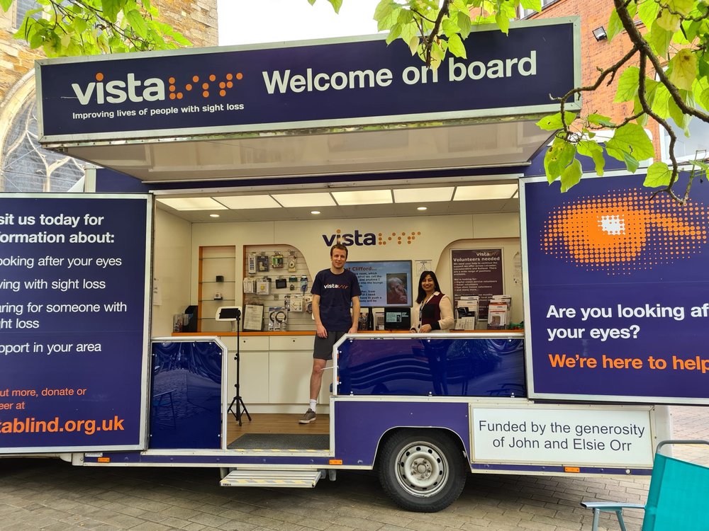 Our mobile support service in Market Harborough with Ben Booth, from Fone Booth and Sheela, our Prevention and Inclusion Services Co-ordinator.