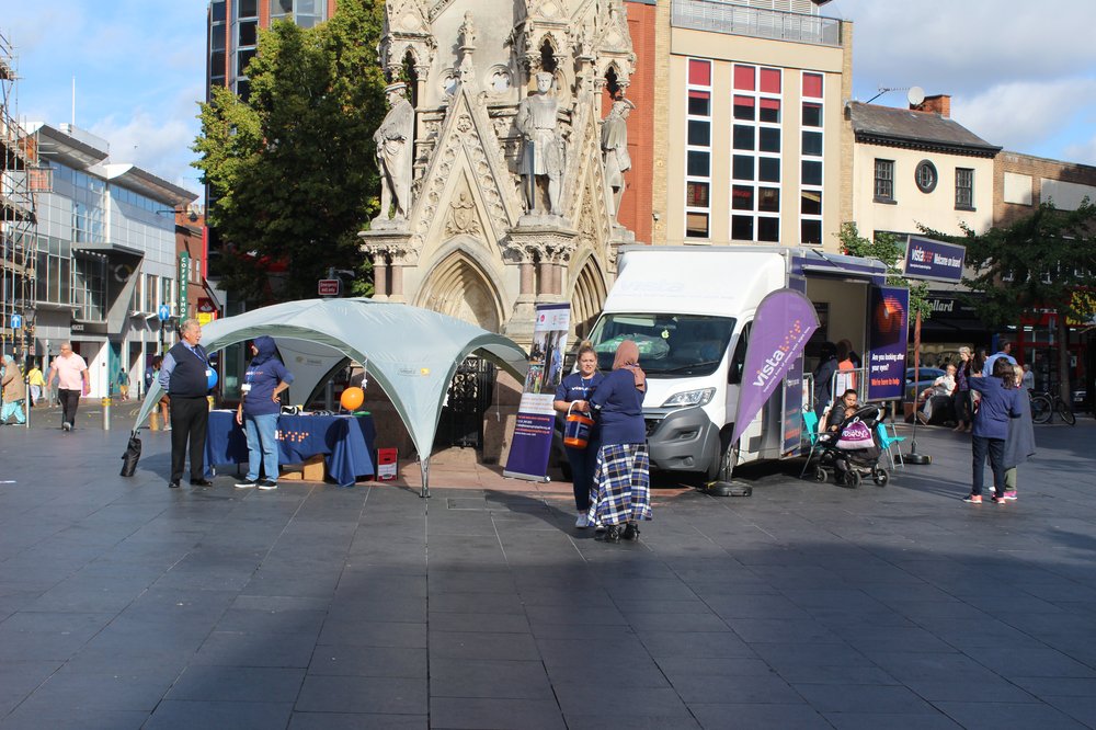 THe vmss sat at the clock tower, leicester, in the rain