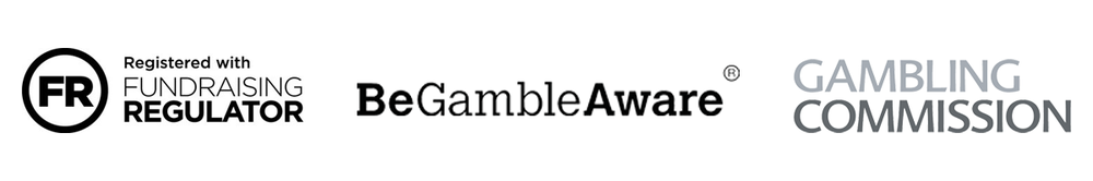 [Image Description: Registered with Fundraising Regulator Logo, BeGambleAware Logo and Gambling Commission Logo]