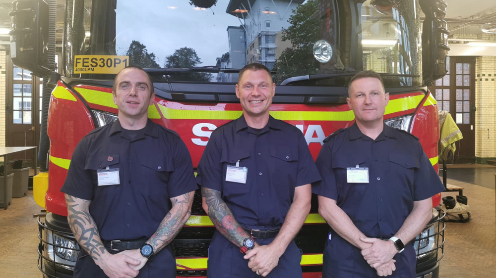 Mark Van Allen and his colleagues at Lutterworth Fire and Rescue Station.