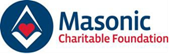 Masonic in blue text about charitable foundation in red. To the left is their symbol of a red hear in the centre of a mason tool.