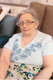 Pat sat relaxing in the Kathleen Rutland Home Lounge