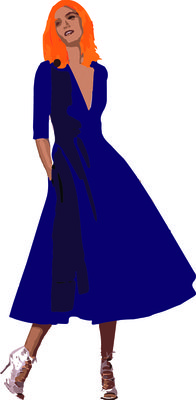 a graphic of a woman in a blue gall gown with bright ginger hair