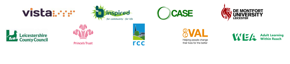 The logos of all 8 partners involved with the Work.Live.Leicestershire programme.